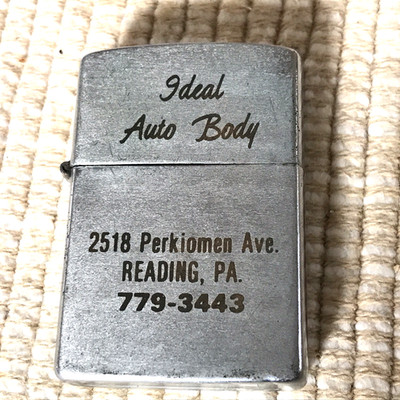 IDEAL AUTO BODY VINTAGE ADVERTISING CIGARETTE LIGHTER, READING, PENNSYLVANIA 