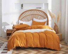 100 French Flax Linen Duvet Cover Set, Queen Size 90''x90'' 3 Pcs with 8 Cor...