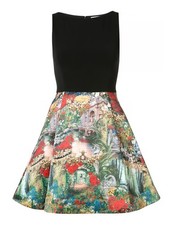 Alice + Olivia Kourtney Scenery Print Mini Dress Pleated Black Roman Holiday 0