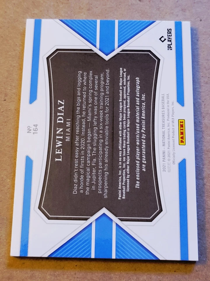 2021 National Treasures Lewin Diaz Miami Marlins Patch #164 On-Card Auto /99 - Image 3 of 3