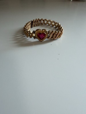 Vintage DFB Gold Filled Sweetheart Red Glass Expansion Bracelet