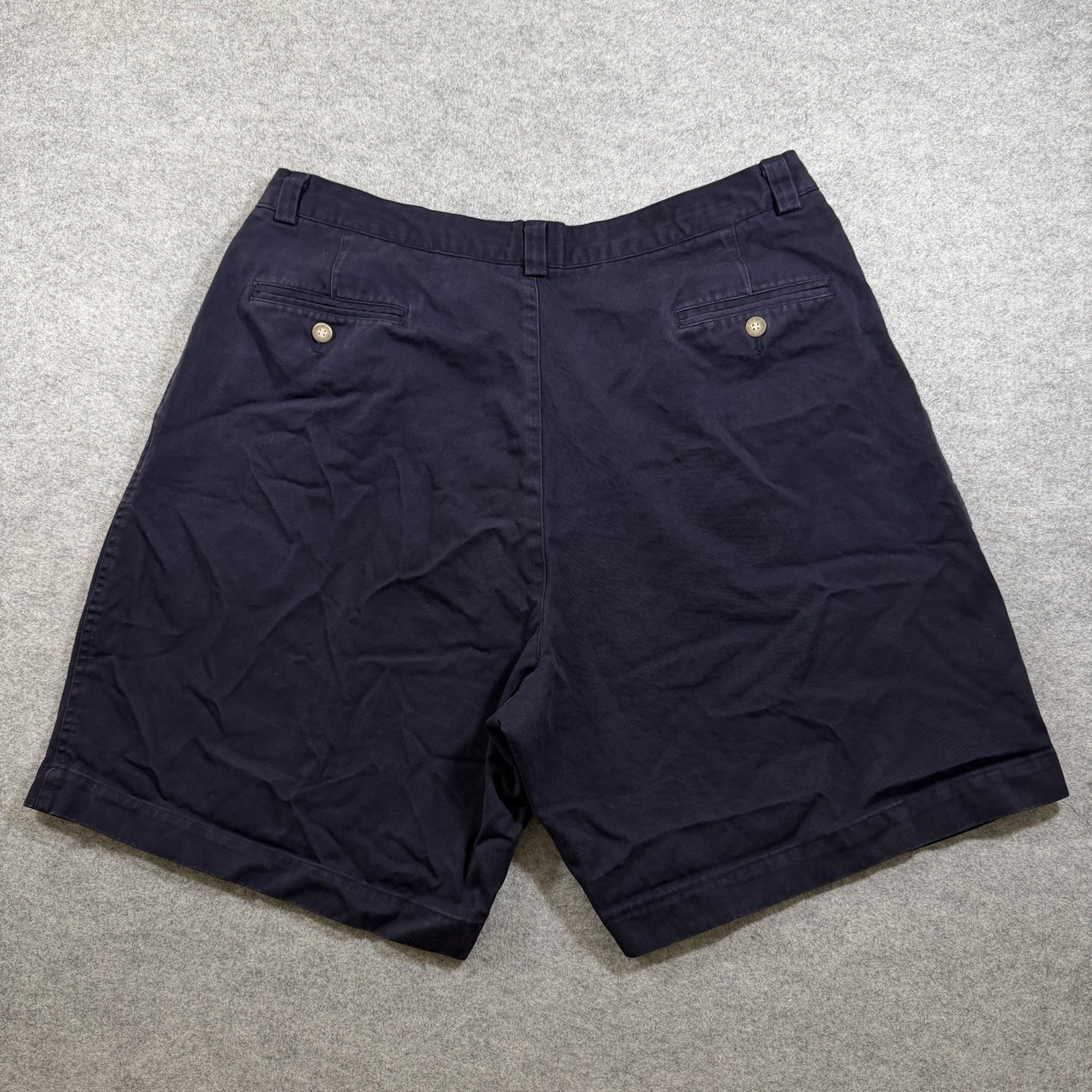 Vintage Perry Ellis 90s Faded Shorts Navy Chinos Pleated Men’s 40 Preppy Style thumbnail 11