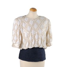 Maglia Organza con Perline Taglia M Sartoriale - Anni 80 Italia