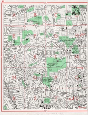TOTTENHAM. Wood Green Noel Park Tower Gardens Haringey Bruce Grove 1964 Karte