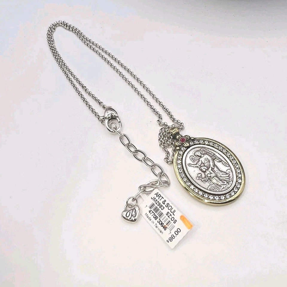 NWT Brighton Art & Soul Guardian Angel Necklace Dual Tone Gift Bag & Tin 20" - Image 3 of 4