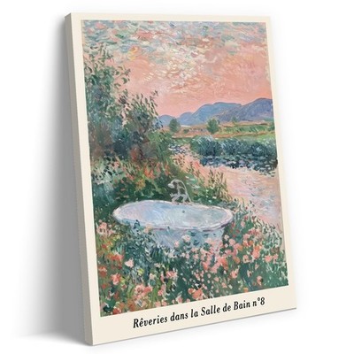 KUCGONHOS Pink Flowers Bathroom Canvas Wall Art Vintage Bathtub abstract Flor...