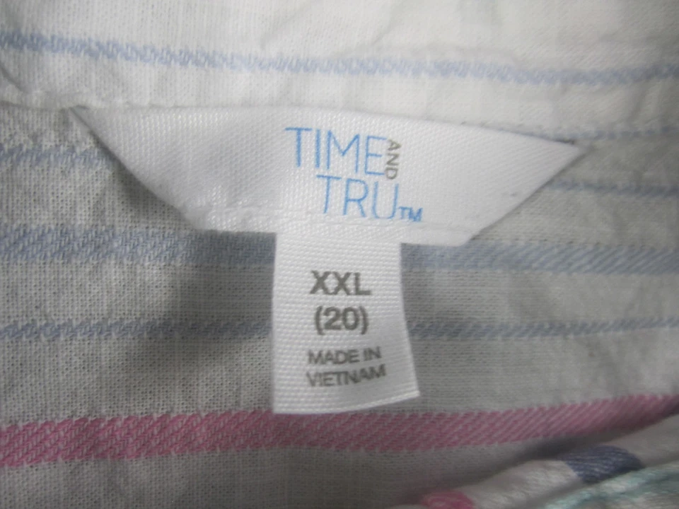 Time and Tru женщин 2XL белый розовый туника платье утилиты без рукавов вертикальная полоса - Изображение 3 из 4