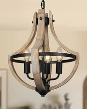 4-Light Farmhouse Dining Room Kitchen Wood Pendant Light Adjustable Hanging NEW
