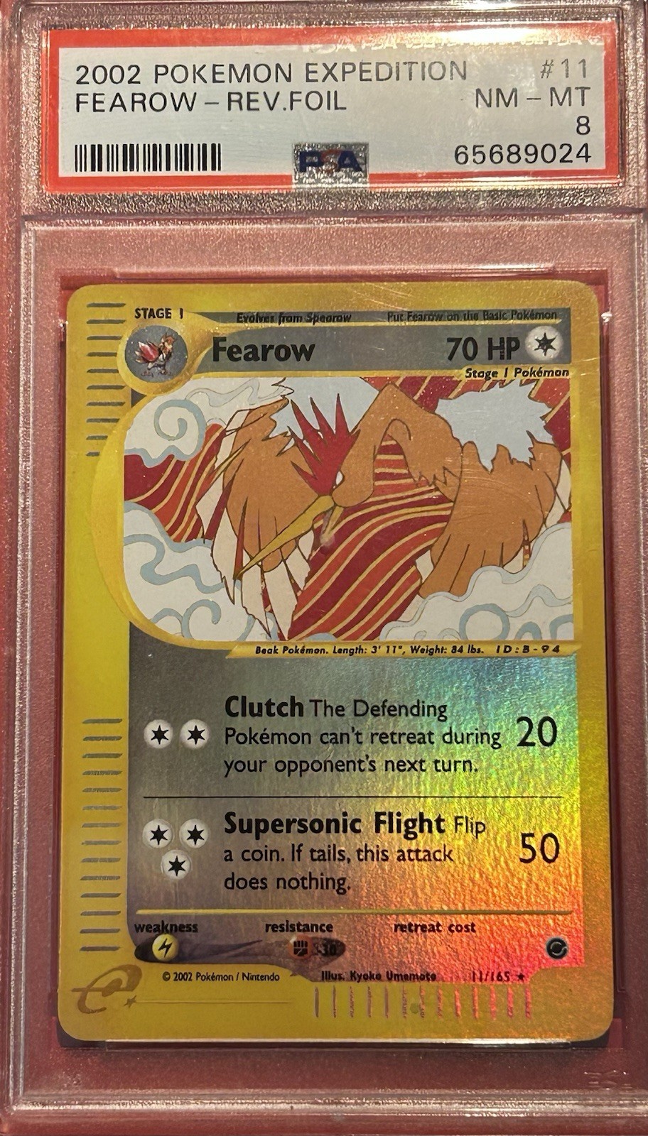 2002 POKEMON EXPEDITION #11 FEAROW-REVERSE FOIL PSA 8
