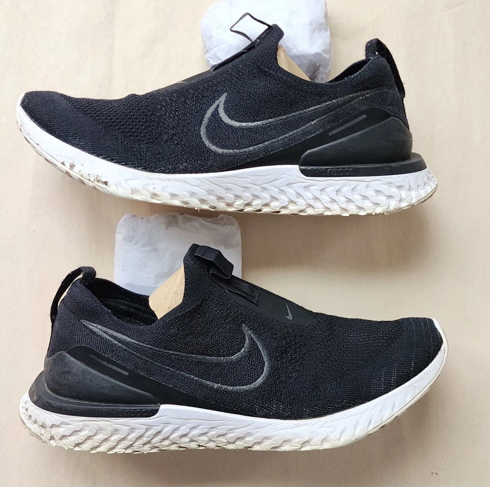 Nike Epic Phantom React Flyknit Mens 10 Shoes Black Slip On Sneaker Running - Image 3 of 4