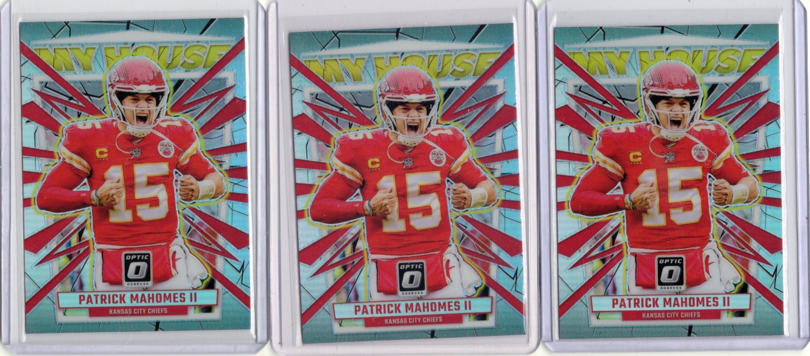 2023 Panini Donrus Optic Football 3 Card Patrick Mahomes Silver Prizm My House