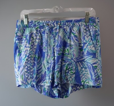 Women's Lilly Pulitzer Tropical Blue Watercolor Classic Rayon Swim Shorts Size S