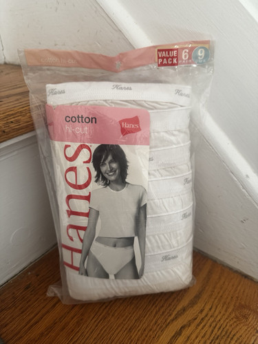 Vintage Hanes Cotton Hi-cut White Underwear Women’s Size 9 2005 Six Pairs NWT