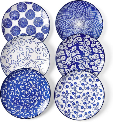 Ceramic Dessert Plates Set of 6, 6 Inch Plates for Kitchen, Microwave safe