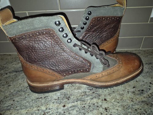 Stacy Adams Stivali Uomo 12D Goodyear Welt Punta Alare Brogue Pelle Tessuto... - Foto 7 di 16