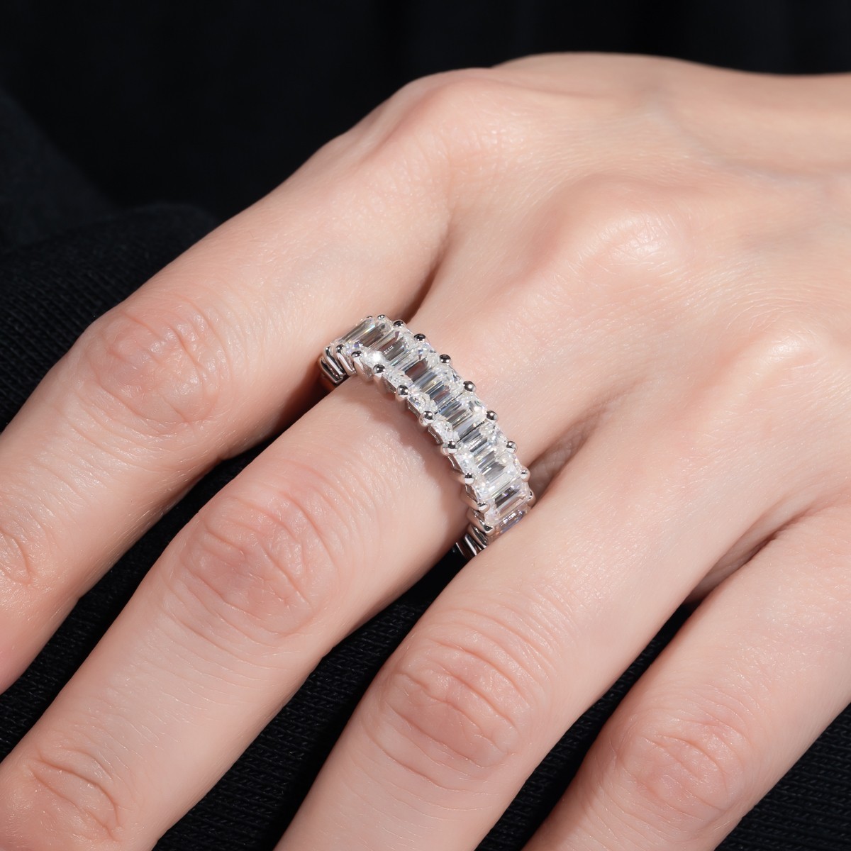 6.6CT Moissanite Wedding Band D Color VVS1 Emerald Cut S925 Sterling Silver Ring