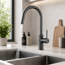 Noxwell Gun Metal Black Pull Out Kitchen Mixer Tap 422mm KMBL-7471