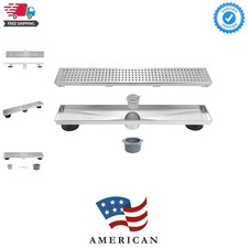 18-Inch Brushed Linear Shower Drain with Removable Quadrato Pattern Cover, 30...