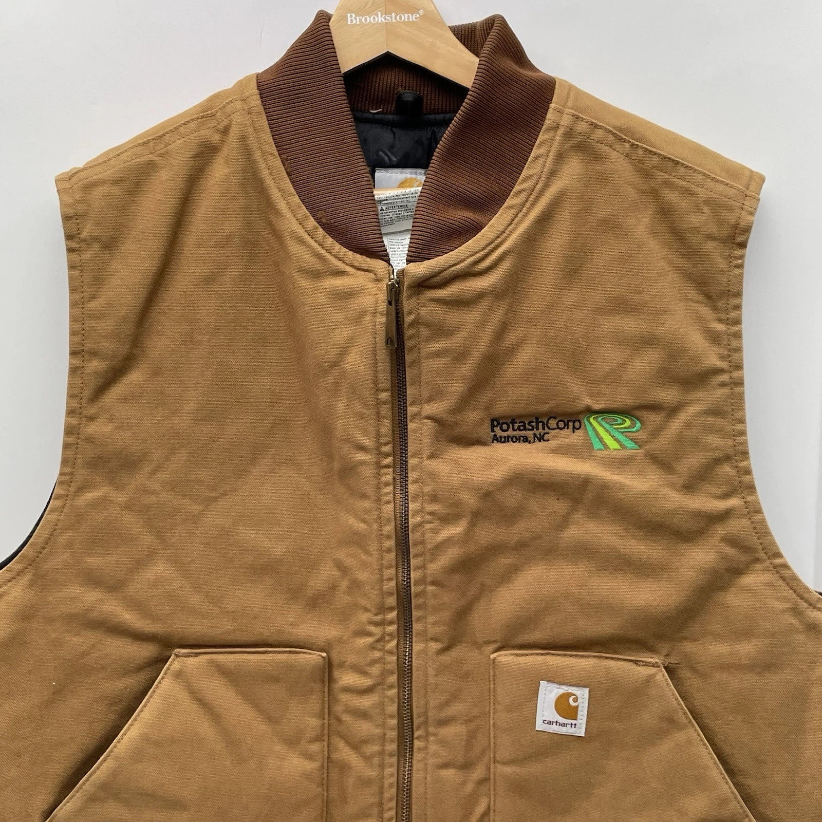 Carhartt 2XL Vest PotashCorp Logo Workwear Relaxed Fit Firm Duck Insulated Brown