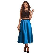 Satin Midi Skirt Women Perry Pleated Skirt Belly Dance Wear Party Wear S24