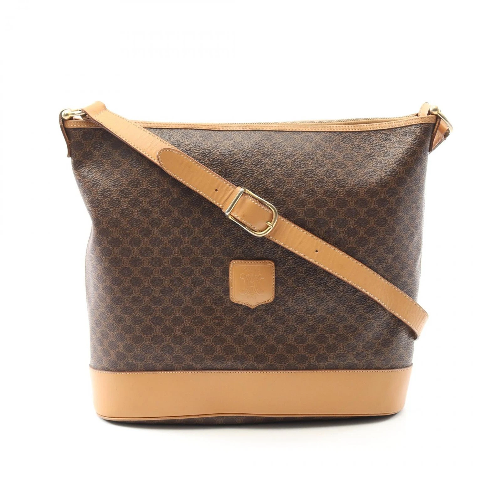 Borsa a tracolla Celine Macadam rivestita in pvc tela pelle marrone usata