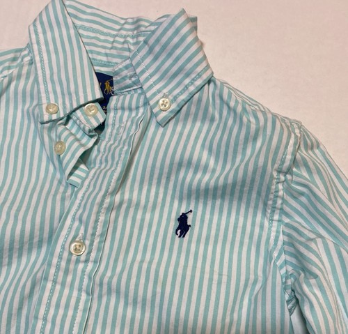 Polo Ralph Lauren Shirt Toddler 3T Teal Stripes Long Sleeve Button Down - Picture 2 of 7