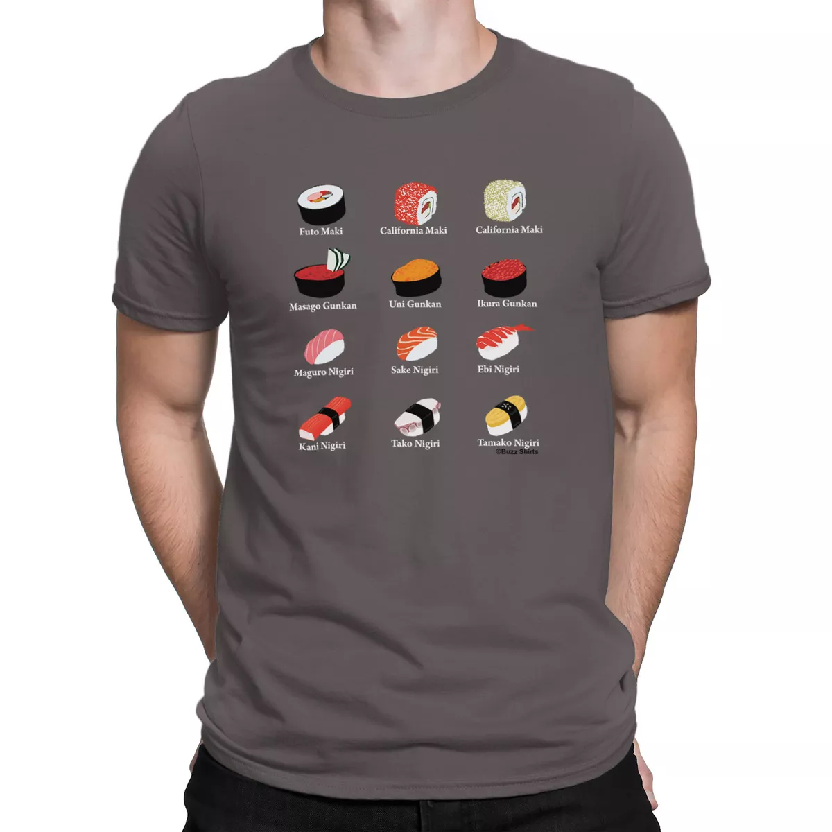 Mens Japanese ORGANIC T-Shirt Anime Manga Japan Types of Sushi Food Gift |  eBay