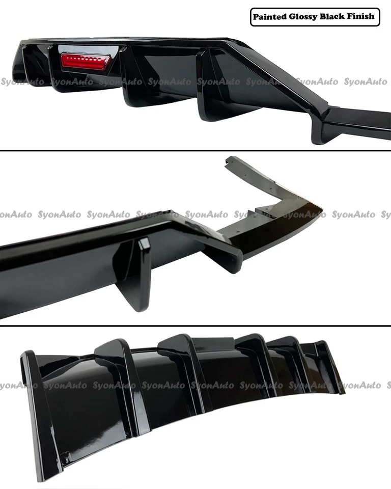 PARA HYUNDAI ELANTRA 21-23 NEGRO BRILLANTE ALETA DE TIBURÓN DIFUSOR TRASERO CON LUZ DE FRENO LED Foto 2 de 4