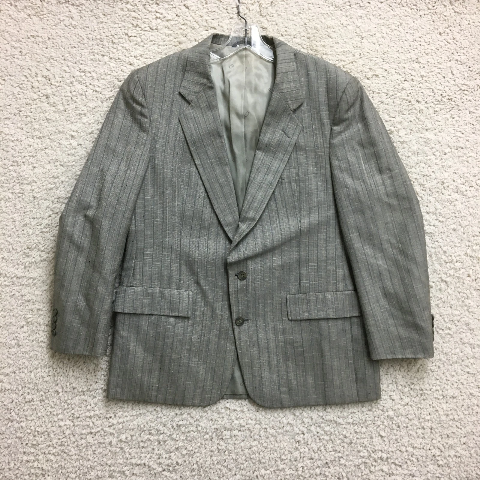 Christian Dior Blazer 44 uomo grigio a righe due bottoni cappotto sportivo giacca lana