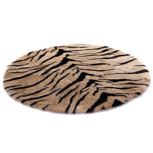 Round Faux Hides Tiger Animal Rug Luxury Shag Plush Leopard Fur Carpet 3 Sizes - Picture 4 of 7