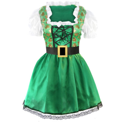 LADIES IRISH DRESS ST PATRICKS LEPRECHAUN IRELAND FANCY DRESS