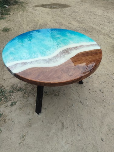 Handcrafted Ocean - Inspired Resin & Wood Coffee Table Round Coffee Table - Picture 5 of 6