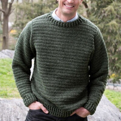 HÄKELANLEITUNG - HERREN EINFACHER RUNDHALS ARAN PULLOVER / PULLOVER 5 GRÖSSEN XS - 3XL