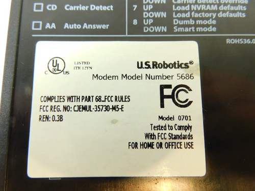 US Robotics 56K V.92 Fax Modem 5686 64-005686-05 - WITH POWER SUPPLY - Picture 4 of 9