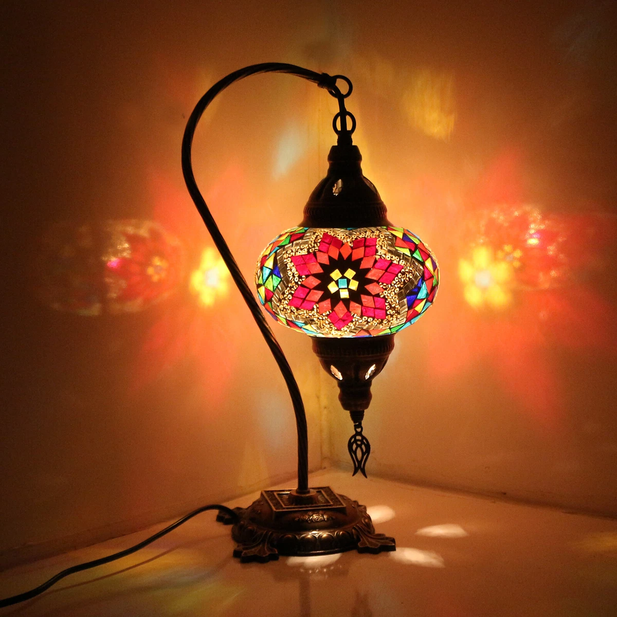 Lámpara Escritorio Turca de Mesilla de Noche Vintage para Dormitorio Mosaico