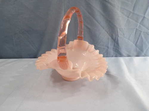 Fenton Pink Overlay Glass Basket 7" Tall INV2