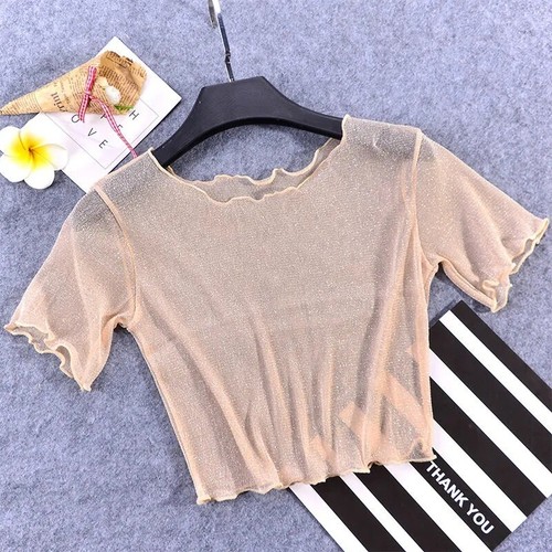 Women Sexy See Through Mesh Sheer Tank Crop Top Shiny clubwear party Tee T shirt - Picture 21 of 22
