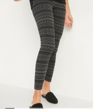NEW Old Navy Women's High-Rise Leggings Small 4-6 Fair Isle Black  Gray