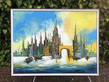 LUIS COGLEY Original ABSTRACT CUBIST SEASCAPE HUGE MODERN SURREALISM Oil Canvas