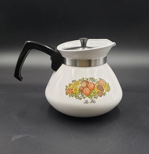 Vintage Corning Ware P-104 Spice Of Life "Le The" 6 Cup Coffee Tea Pot Kettle