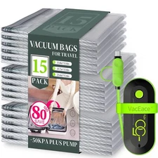 15 Pack Travel Vacuum Storage Bags with USB Pump for Luggage
