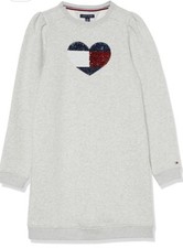 Tommy Hilfiger Girls Sweatshirt Dress  XL 16 Gray Heart Logo Long Sleeves