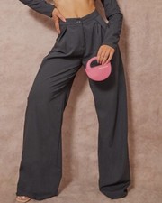 NWT PrettyLittleThing Women Gray Pleated High Waisted Wide-Leg Pants - Size 2