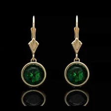 4 Ct Lab-Created Green Emerald Bezel Lever-back Earrings 14k Yellow Gold Plated