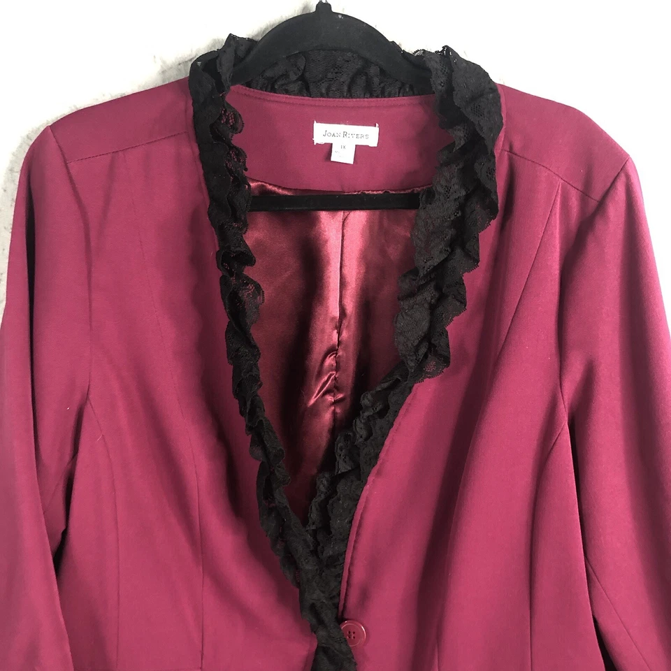 Chaqueta Joan Rivers para mujer 1X talla grande púrpura negro encaje ribete carrera femenina Foto 2 de 4