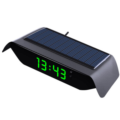 Solar Powered Car Thermometer Clock Digital Display Watch Dashboard Accessories