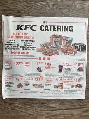 (1) Sheet Kentucky Fried Chicken KFC Food &amp; Combo Coupons Exp. 2/28 ...