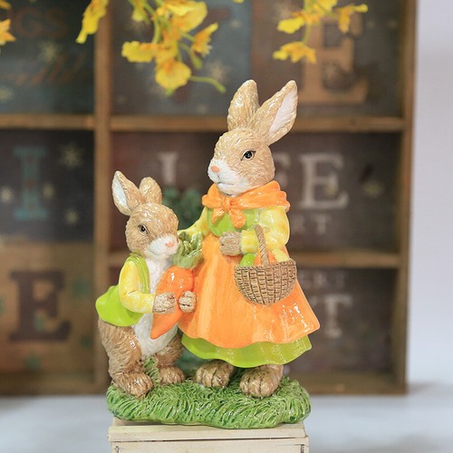 Coniglietto pasquale resina statuina mamma e bambino coniglio decorazione scrivania giardino ornamento regalo - Foto 3 di 5