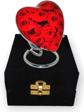 Classic Heart Shape Keepsake Urn for Human Ashes with Box Lovely Red Rose 7 cms