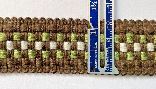Vintage Woven Trim Brown Green White 2 Yards 1.25" Wide Sewing - Picture 3 of 3